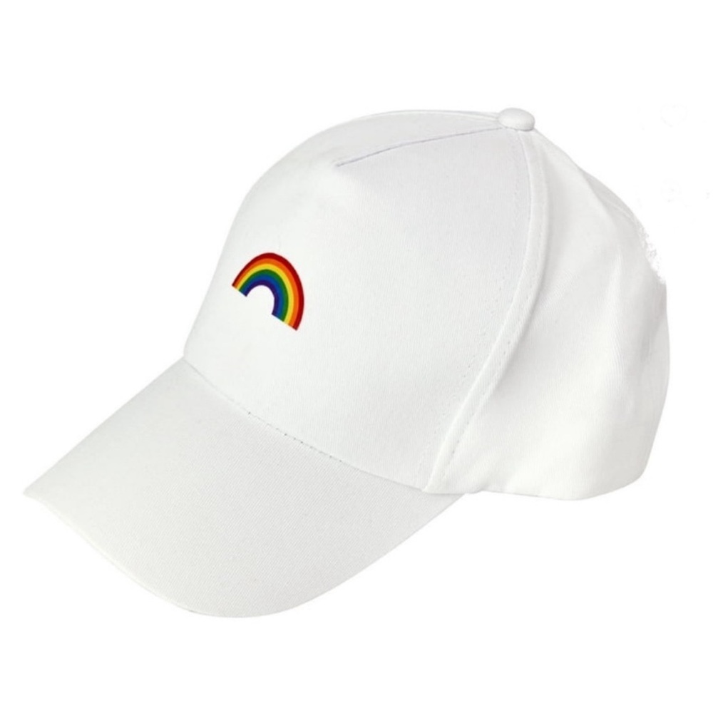 Happy Pride Synching Ball Cap white with rainbows 🌈